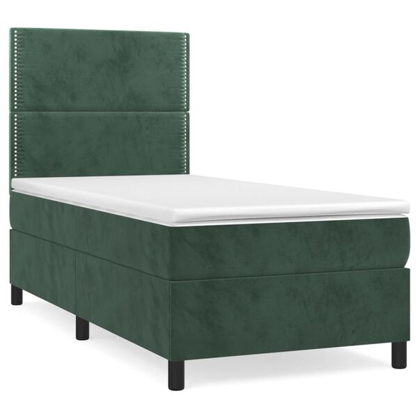 vidaXL Pat box spring cu saltea, verde &icirc;nchis, 80x200 cm, catifea