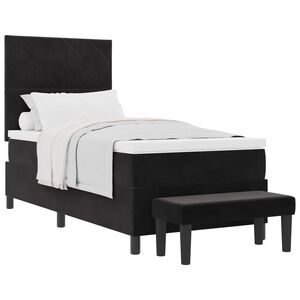 vidaXL Pat cu arcuri cu saltea cu headboard Negru 90 x 200 cm Catifea