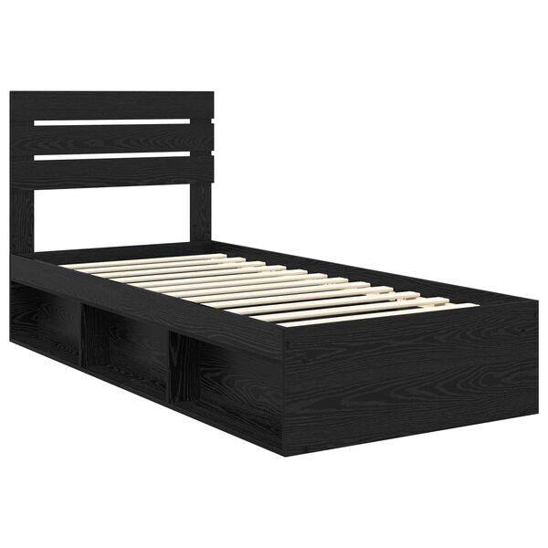 vidaXL Cadru de pat cu headboard Negru 90 x 190 cm Lemn de pin masiv