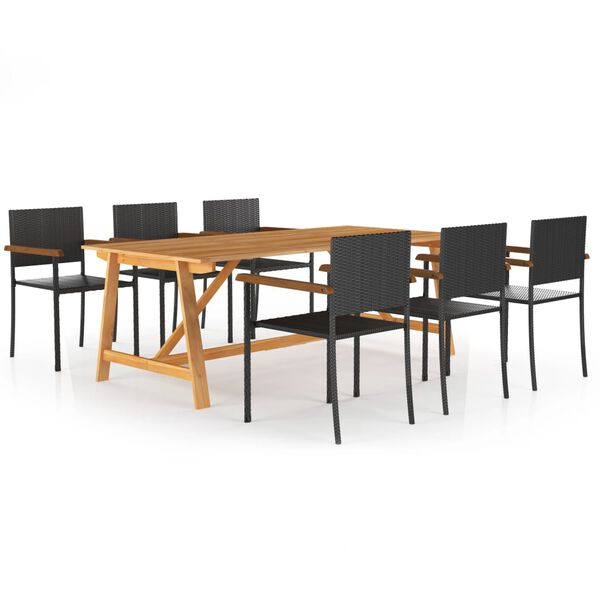 vidaXL Set mobilier de grădină, 7 piese, negru