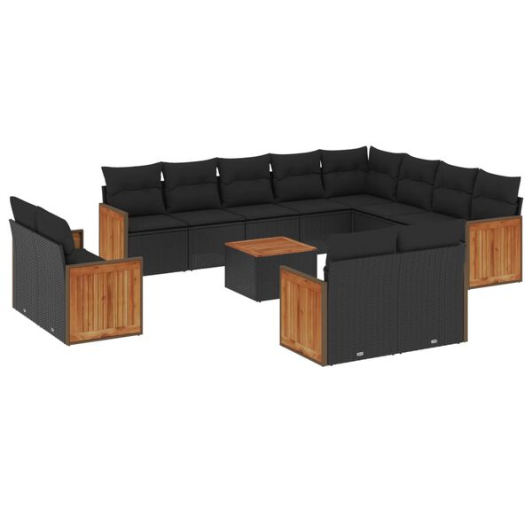vidaXL Set mobilier de grădină cu perne, 13 piese, negru, poliratan