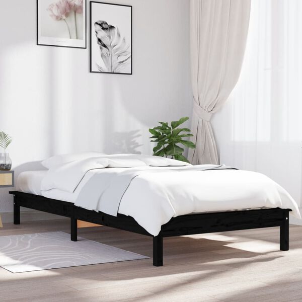 vidaXL Cadru de pat, negru, 90x190 cm, single, lemn masiv de pin