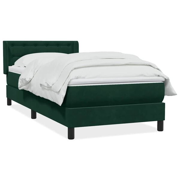 vidaXL Pat box spring cu saltea, verde &icirc;nchis, 90x220 cm, catifea