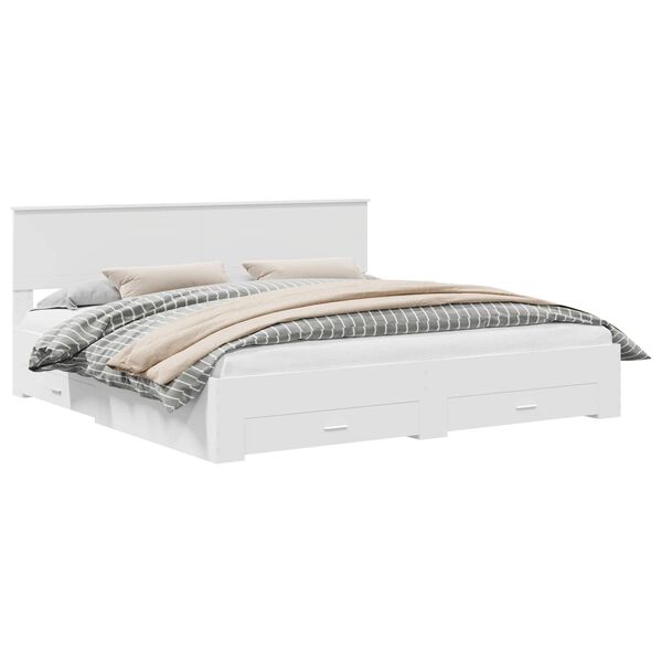 vidaXL Cadru de pat cu headboard Alb 200 x 200 cm Lemn compozit