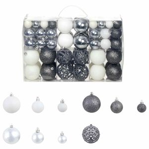vidaXL Set globuri de Crăciun 100 de piese, 3/4/6 cm, alb/gri