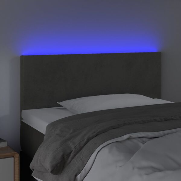 vidaXL Tăblie de pat cu LED, gri &icirc;nchis, 100x5x78/88 cm, catifea