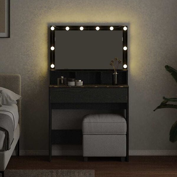 vidaXL Masă de Machiaj Stejar Negru 80 x 41 x 134,5 cm Lemn compozit