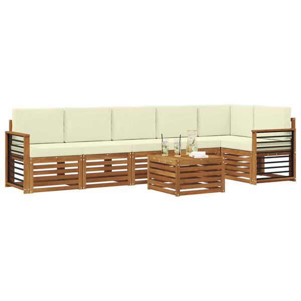 vidaXL Set canapea sectională cu pernă 7 pcs Natural și Crem