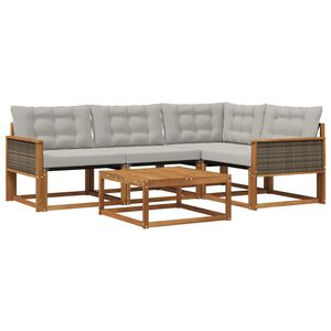 vidaXL Set de canapele de exterior 5 pcs Natural și gri deschis
