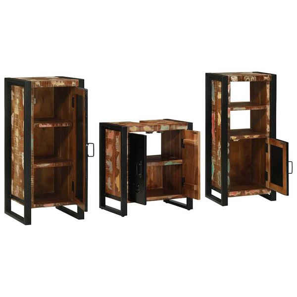 vidaXL Set de mobilier pentru baie 3 pcs Maro Lemn recuperat masiv