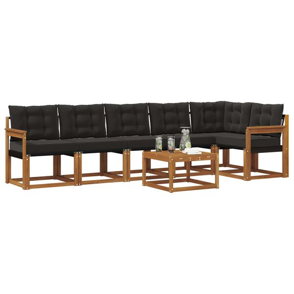 vidaXL Set de canapele de exterior cu pernă 7 pcs Natural și Negru