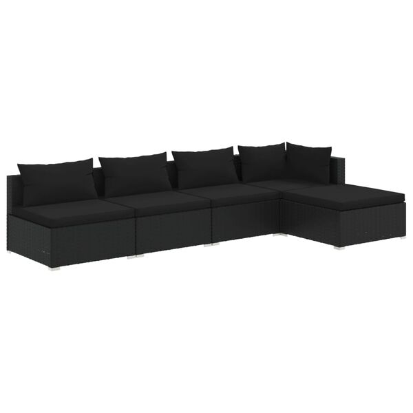 vidaXL Set mobilier de grădină cu perne, 5 piese, negru, poliratan