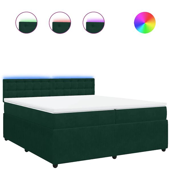 vidaXL Pat box spring cu saltea, verde &icirc;nchis, 200x200 cm, catifea