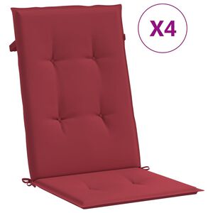 vidaXL Perne scaun cu spătar &icirc;nalt, 4 buc., roșu, 120x50x3 cm, textil