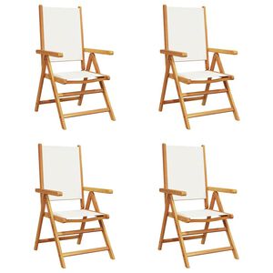 vidaXL Scaune pliante rabatabile, 4 buc., material textil alb crem și lemn masiv