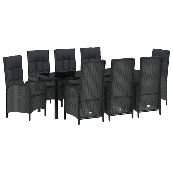 vidaXL Set de masă pentru grădină cu pernă 9 pcs Negru poliratan
