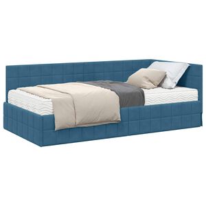 vidaXL Cadru de pat colțar cu saltea Manual 2 pcs albastru Catifea