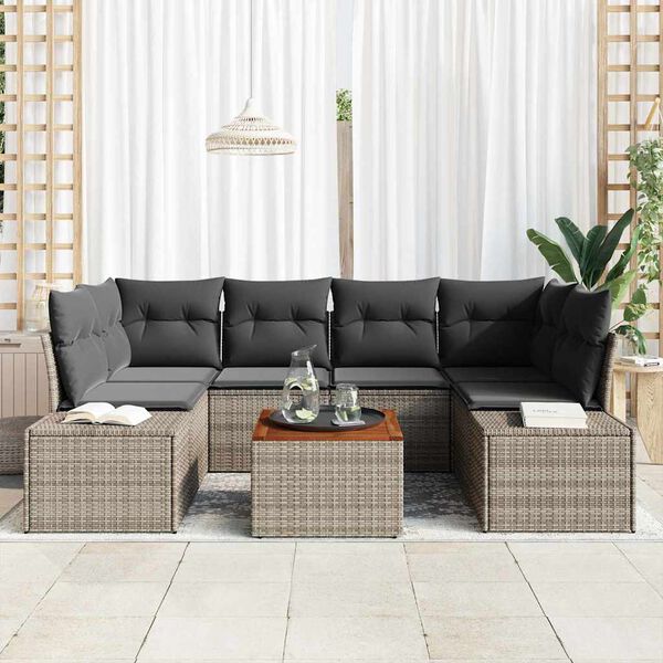 vidaXL Set de canapele pentru grădină cu pernă 7 pcs Gri Rattan poli