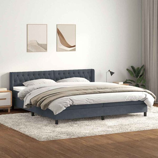 vidaXL Pat box spring cu saltea, gri &icirc;nchis, 200x210 cm, catifea