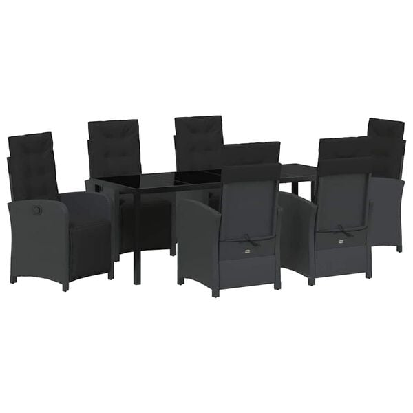 vidaXL Set de masă pentru grădină cu pernă 7 pcs Negru poliratan
