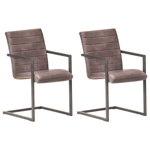vidaXL Scaune de bucătărie cantilever, 2 buc., maro, piele naturală