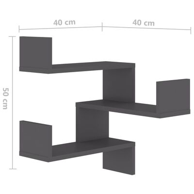 vidaXL Rafturi de perete pe colț, 2 buc., gri, 40x40x50 cm, PAL