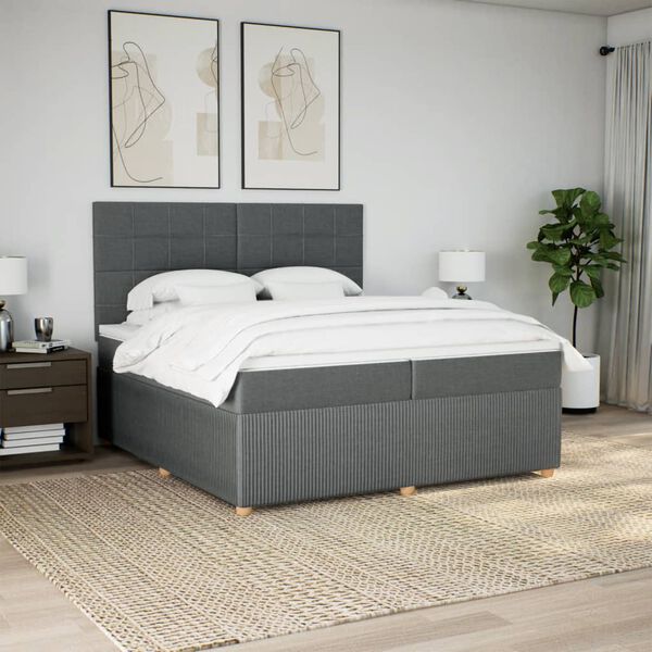 vidaXL Pat box spring cu saltea, gri &icirc;nchis, 200x200 cm, textil