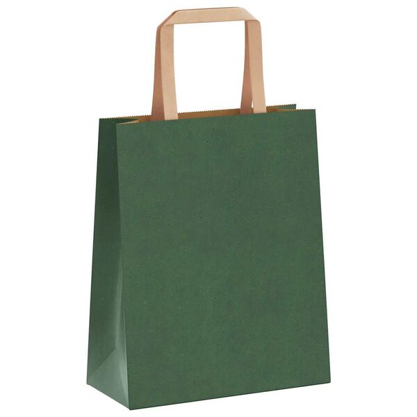vidaXL Pungi de h&acirc;rtie 50 buc cu m&acirc;nere verde 18x8x22 cm