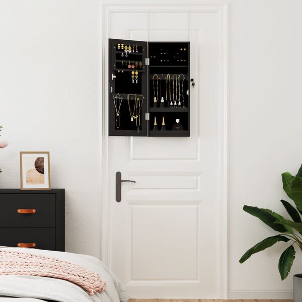 vidaXL Dulap de bijuterii cu oglindă de perete, negru, 30x8,5x67 cm
