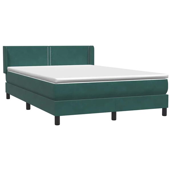 vidaXL Pat box spring cu saltea, Verde &icirc;nchis, 140x210 cm, catifea