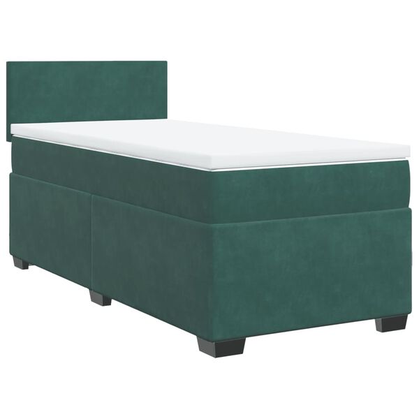 vidaXL Pat box spring cu saltea, verde &icirc;nchis, 100x200 cm, catifea