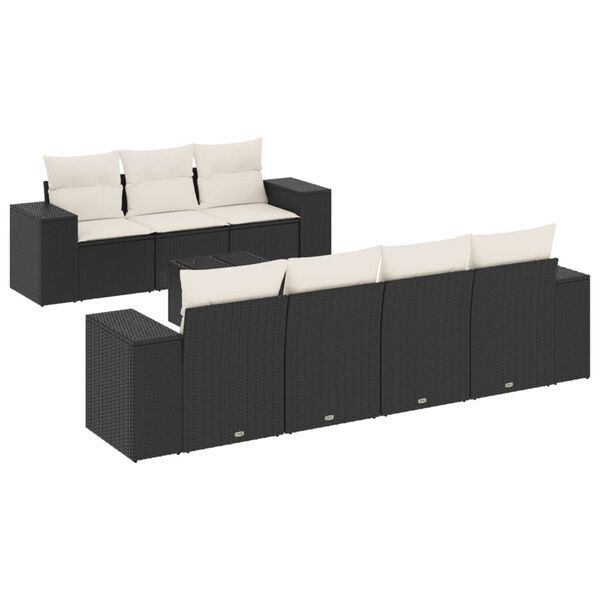 vidaXL Set mobilier de grădină cu perne, 8 piese, negru, poliratan