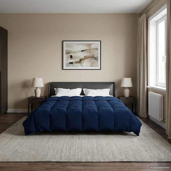 vidaXL Duvet de iarnă Patos Albastru &icirc;nchis 200 x 220 cm Microfibră