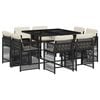 vidaXL Set mobilier de grădină cu perne, 9 piese, negru, poliratan