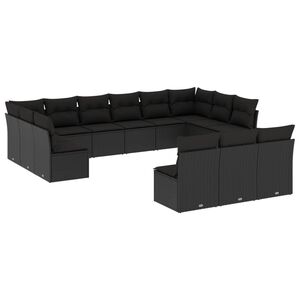 vidaXL Set mobilier de grădină cu perne, 13 piese, negru, poliratan