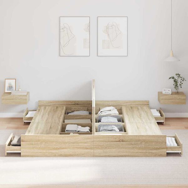 vidaXL Cadru de pat cu depozitare cu sertar Stejar Sonoma 200 x 200 cm