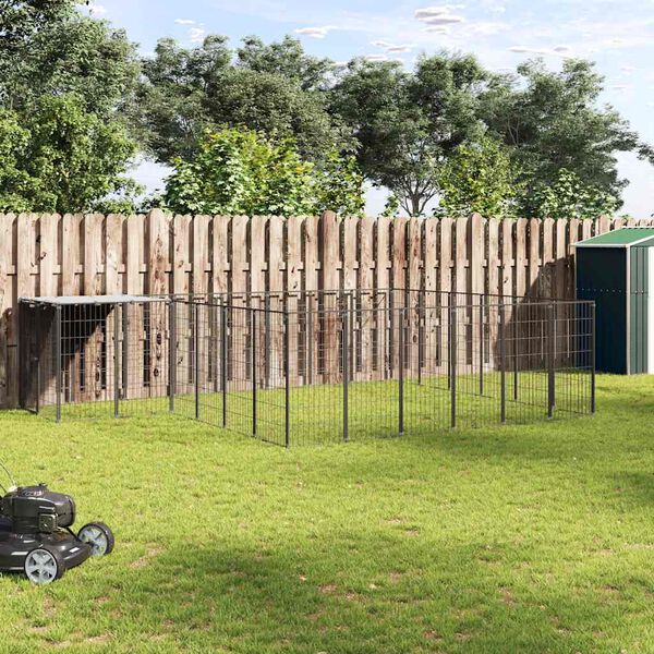 vidaXL Padoc pentru câini, negru, 12,1 m², oțel