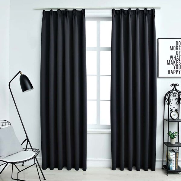 vidaXL Draperii opace cu c&acirc;rlige, 2 buc., negru, 140 x 225 cm