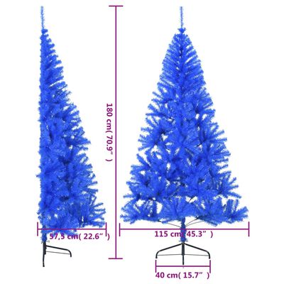 vidaXL Jumătate brad de Crăciun artificial suport, albastru 180 cm PVC