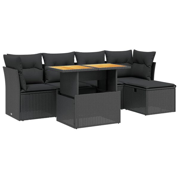 vidaXL Set mobilier de grădină cu perne, 6 piese, negru, poliratan