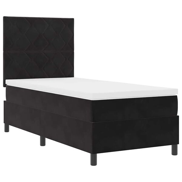 vidaXL Pat cu arcuri cu saltea cu headboard Negru 90 x 190 cm Catifea