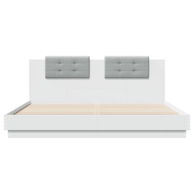 vidaXL Cadru de pat cu tăblie și lumini LED, alb, 180x200 cm