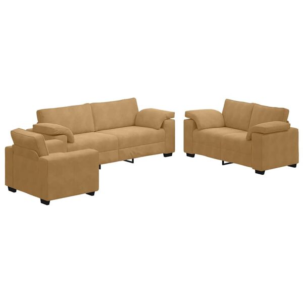 vidaXL Set de canapele cu perne, 3 piese, maro, catifea