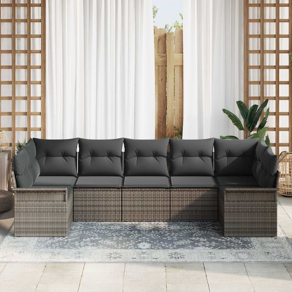 vidaXL Set de canapele pentru grădină cu pernă 7 pcs Gri Rattan poli