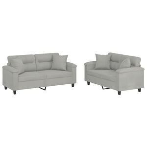 vidaXL Set de canapele cu perne, 2 piese, gri deschis, microfibră