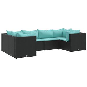 vidaXL Set mobilier de grădină cu perne, 6 piese, negru, poliratan