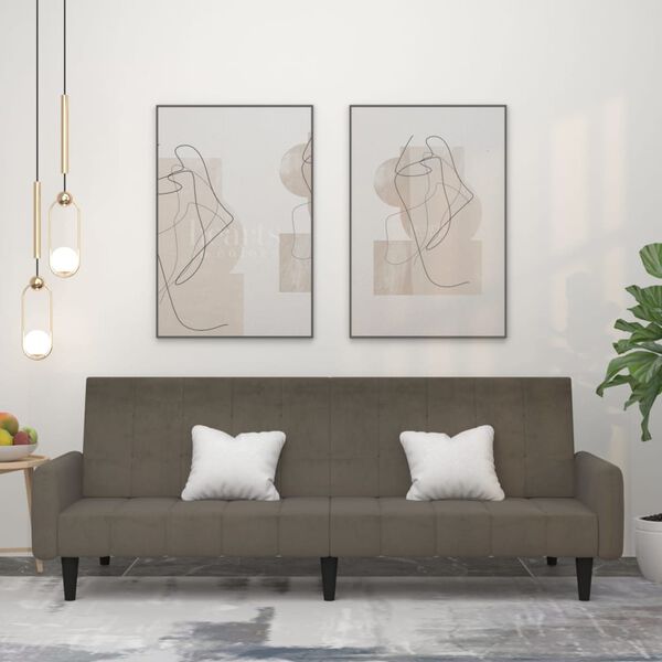 vidaXL Canapea extensibilă cu 2 locuri, gri &icirc;nchis, microfibră