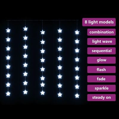 vidaXL Instalație lumini tip perdea stele 200 LED alb rece 8 funcții