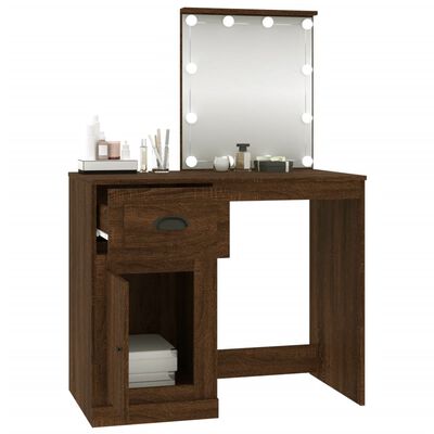 vidaXL Masă toaletă cu LED, stejar maro, 90x50x132,5 cm lemn prelucrat