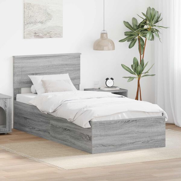 vidaXL Cadru de pat cu headboard Gri Sonoma 75 x 190 cm Lemn compozit